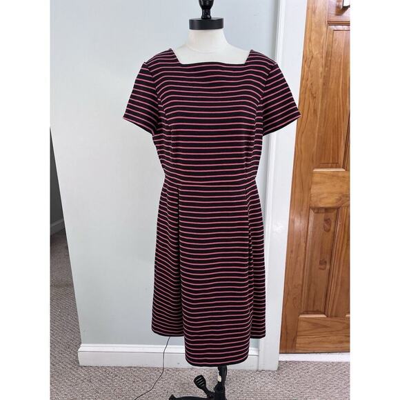 Talbots Black Pink Ribbed Striped Sheath Career Office Church Dress SZ 12 - Picture 1 of 8